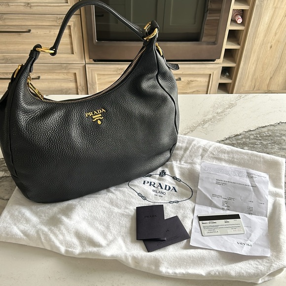 *Sold*  PRADA Black Vitello Daino Leather Zip-Top Hobo Bag BR4311 - Picture 5 of 17